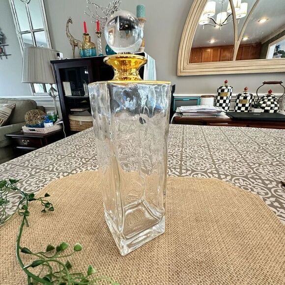 Mette Ditmer Denmark Glass and Gold trim Decanter Carafe 10” With Cover Vintage - Picture 2 of 10